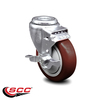 Service Caster 4 Inch Maroon Polyurethane Wheel Swivel Bolt Hole Caster with Brake SCC SCC-BH20S414-PPUB-MRN-TLB